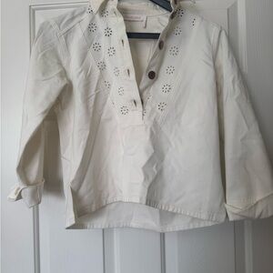 White Cotton Chloe Shirt with Embroidered Eyelet Details